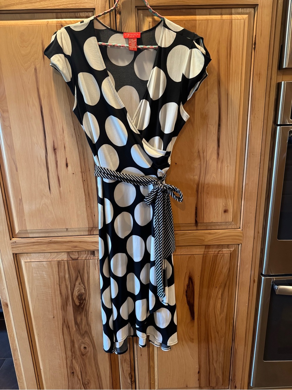 Signature by Sangria Black and White Polka Dot Wrap Midi Dress